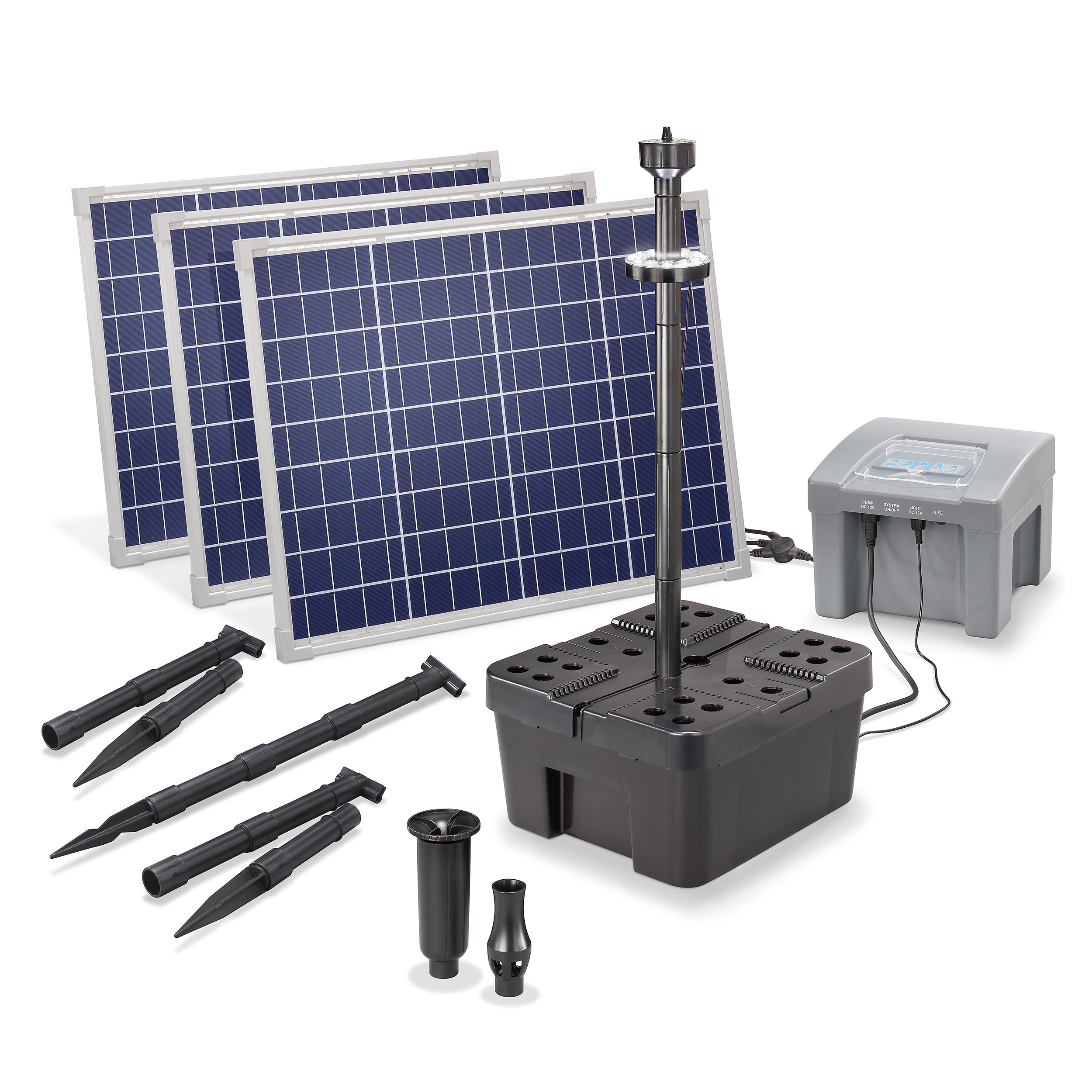 Solar Teichfilter Set 150/4000 + Akku LED Solarpumpe filter Gartenteich