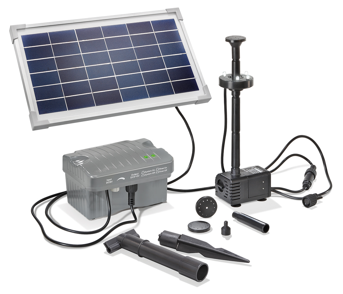 Solar Teichpumpe 8W 300l/h Akku LED Solarpumpe Gartenteichpumpe esotec