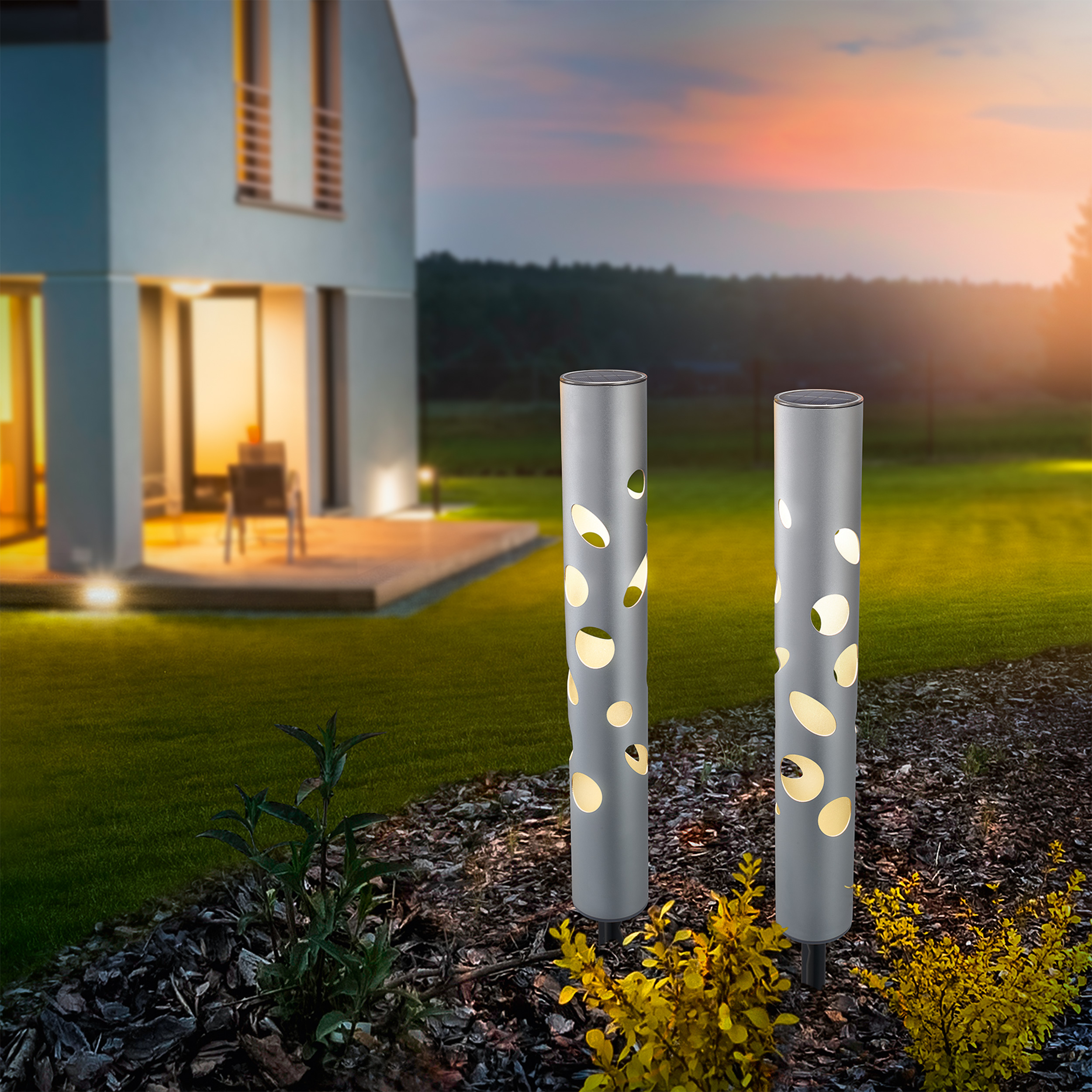 Modernes Solarleuchten 2er Set Garten Außenleuchte Gartenstecker